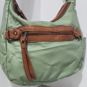 Bueno Green and Brown Hobo Bag with Leather Accents